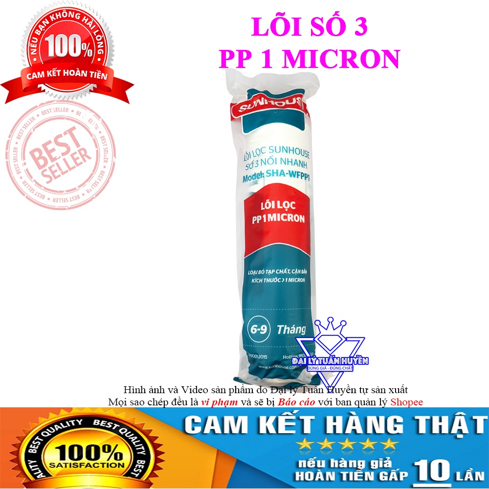 Bộ lõi lọc nước 123 đúc liền nối nhanh Sunhouse chính hãng, dùng cho cây nước nóng lạnh model SHA76214CK-S, SHA76215CK