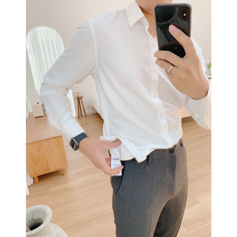 AP05 Áo sơ mi nam trơn dài tay,  áo sơ mi trắng gấp hộp công sở chất liệu cotton mịn cao cấp(Cam Kết Chất Lượng)