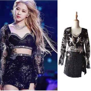 rose blackpink Set Áo Hai Dây + Chân Váy Thêu Ren Hoa Hồng Gợi Cảm Cho Nữ