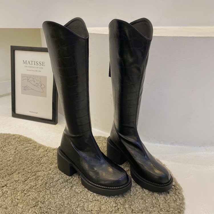 Giày bốt cổ cao mũi tròn phối khóa kéo thời trang dành cho nữ | BigBuy360 - bigbuy360.vn