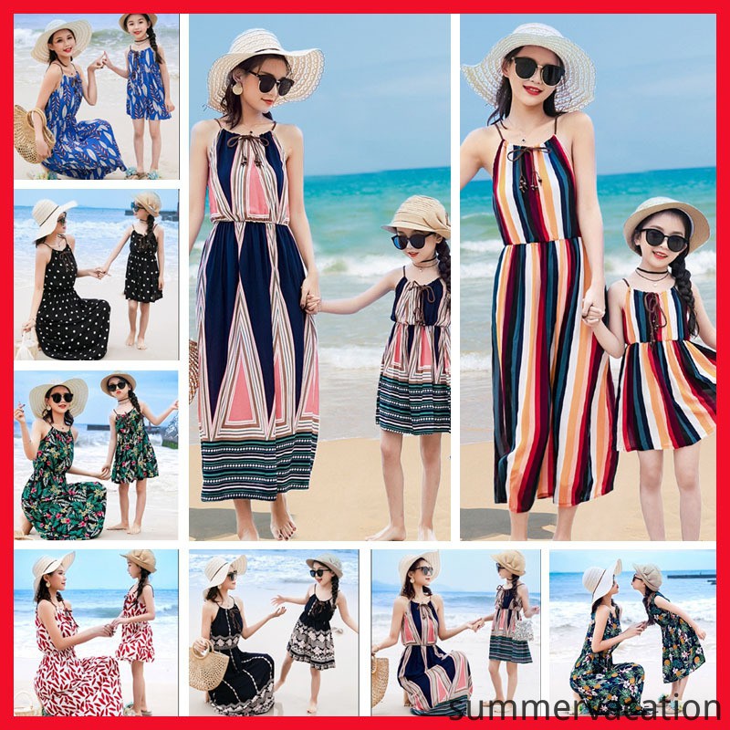 Váy Mẹ Và Bé Áo Đồng Phục Gia Đình Váy Maxi Đi Biển Váy Đi Chơi Váy Đi Biển Đầm Maxi Floral Dress Family Clothing Parent-child Attire Mother-daughter Outfit Set Dress Girls Skirt on Holiday Beach Vacation Mxi Shift Dress