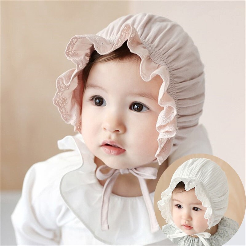 Mũ cotton mềm phối ren che nắng thời trang mùa hè có thể dùng làm đạo cụ chụp ảnh dành cho bé sơ sinh