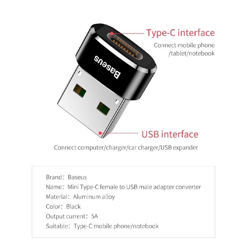 Đầu chuyển đổi Baseus OTG USB A ra Type C ( Adapter/Converter Usb A to Usb Type C)