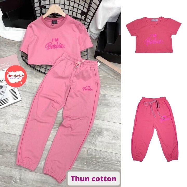 Set áo croptop quần jogger hình sóc- Barbie từ 10-40kg. Form thể thao croptop -Thun cotton -Tomchuakids.