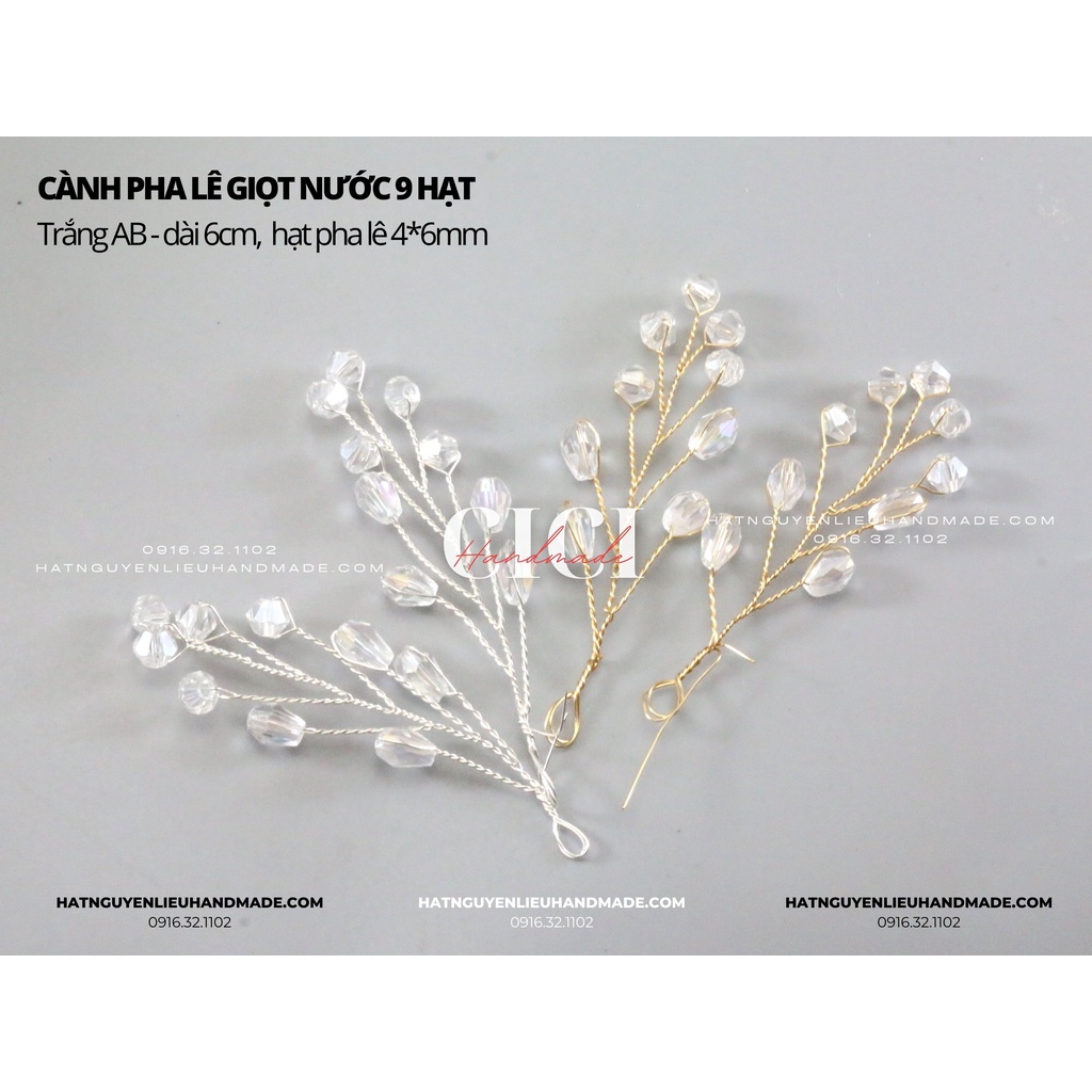 Cành pha lê giọt nước 9 hạt Cici Handmade nguyên liệu DIY hạt đính kết, hạt pha lê hạt cườm đính kết