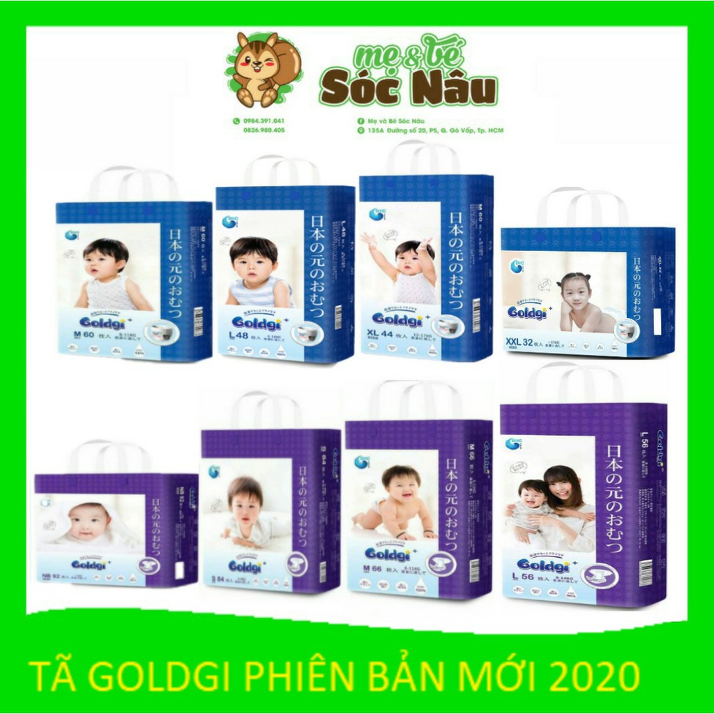 Tã/Bỉm dán/quần Goldgi NB92/S84/M66/L56_M60/L48/XL44/XXL32 siêu mỏng