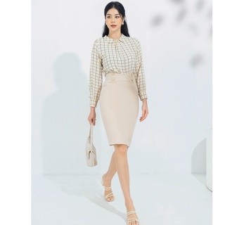 Chân váy thiết kế chất liệu Twill silk đính cúc be Orchid - GH8O579