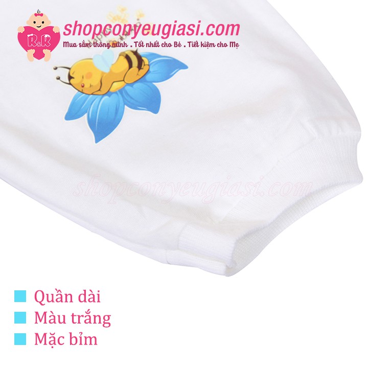 Quần Dài Trắng Mặc Bỉm Sơ Sinh Babiboo In Ép Nhiệt - 100% Cotton