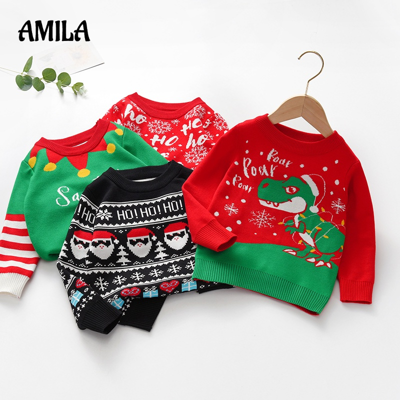 Áo sweater chui đầu AMILA họa tiết Giáng sinh nhiều màu sắc cho bé