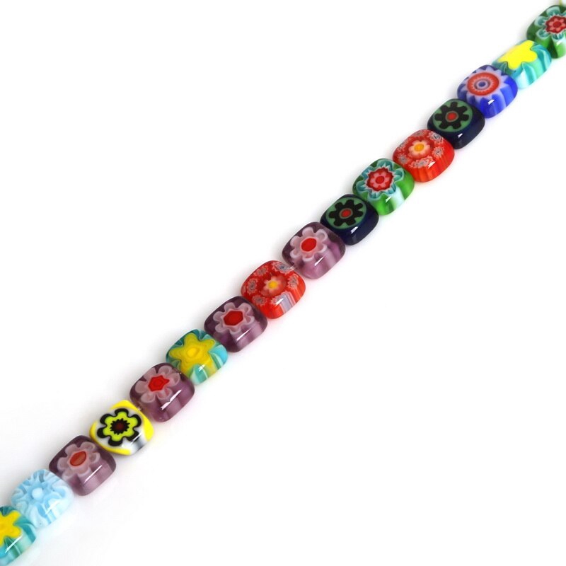 Hạt thủy tinh hình vuông dẹt họa tiết hoa 4 / 6 / 8mm dùng làm trang sức diy