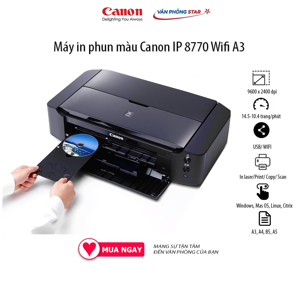 Máy in phun màu khổ A3 Canon iP 8770 in đảo mặt tự động tốc độ 29 trang/phút chính hãng bảo hành 24 tháng tại Vanphongst