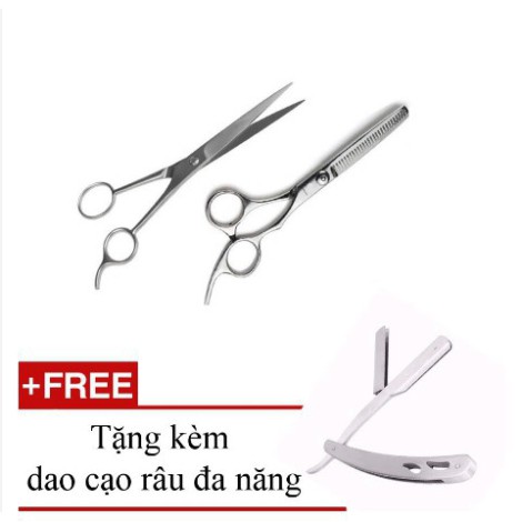 Bộ 2 Kéo Cắt Tỉa Tóc Chuyên Nghiệp Tặng Dao Cạo