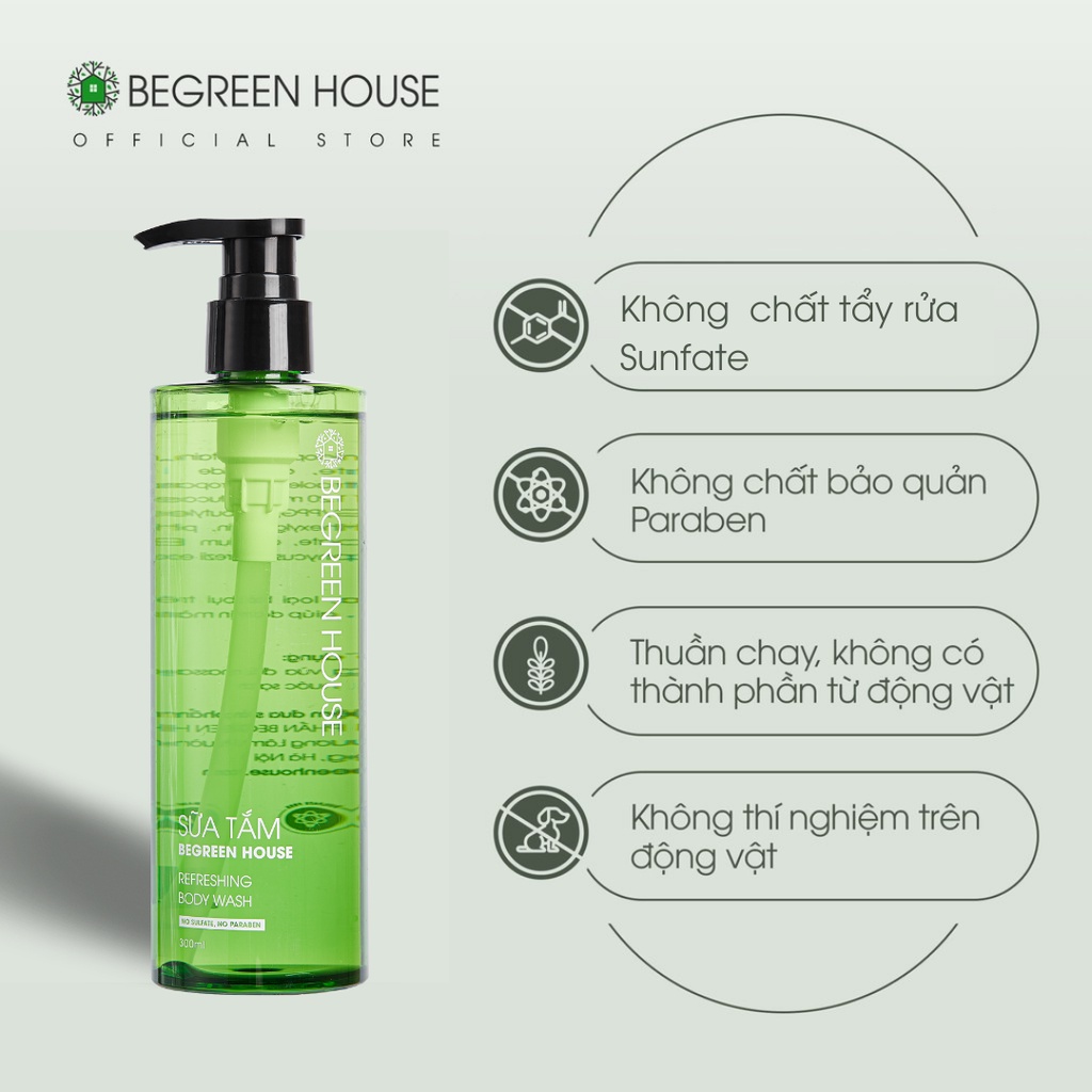 Sữa tắm trắng da cho nam Begreen House 300ml hương gỗ quýt thơm lâu, công thức thiên nhiên làm sạch an toàn, dưỡng da dị