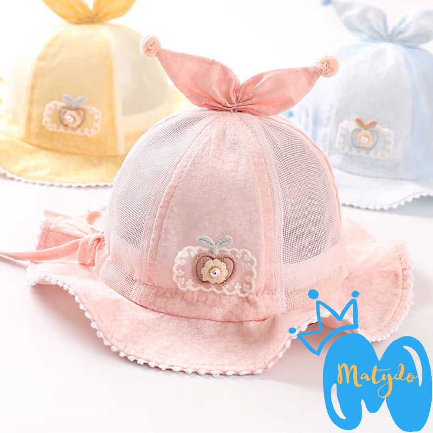 Mũ cho bé gái bé trai mũ nón vành tròn hình táo lưới có dây rút điều chỉnh phụ kiện trẻ em từ 0-2 tuổi