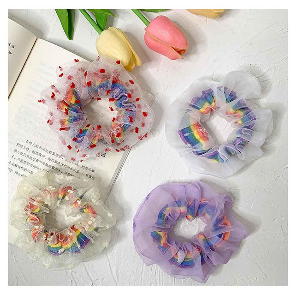 Dây Buộc Toc Scrunchies Vải Lưới Cầu Vòng Buta Sc16