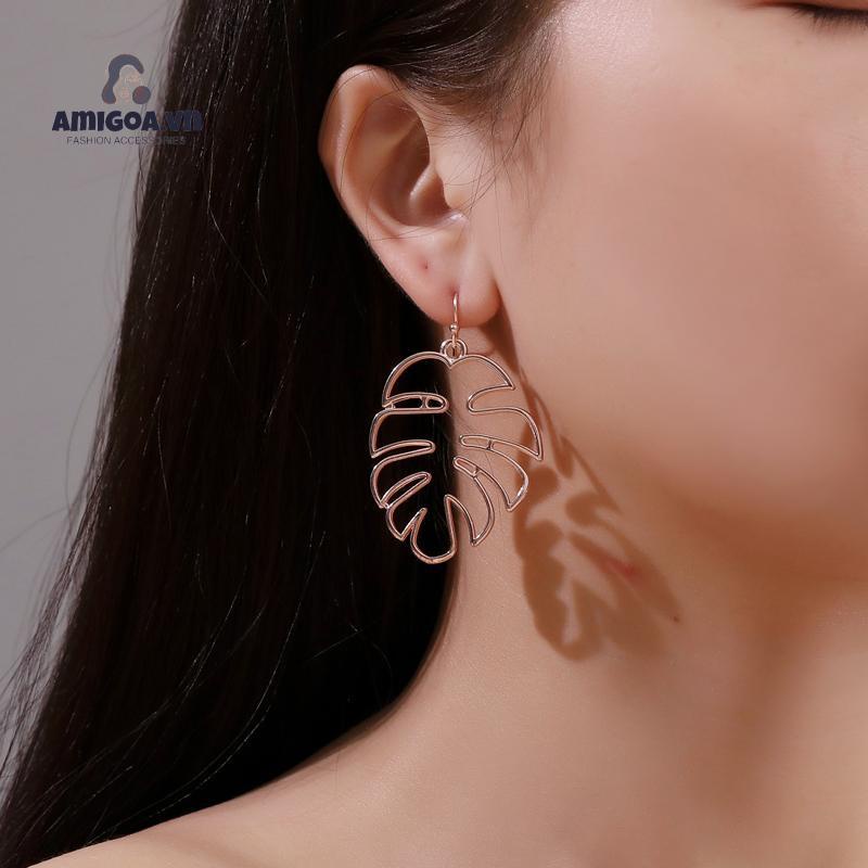 Khuyên Tai Lá Chuối Rỗng Đơn Giản Phong Cách Dân Tộc Cổ Điển