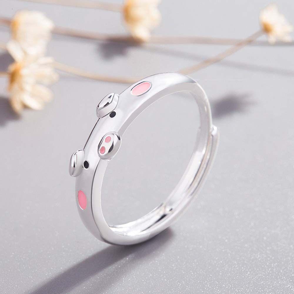 FORBETTER 1 Nhẫn Hở Hình Chú Heo Hồng Tráng Men Dễ Thương