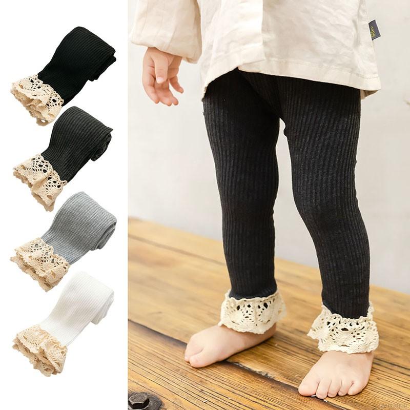 Quần Legging Dệt Kim Phối Ren Hoa Cho Bé Gái