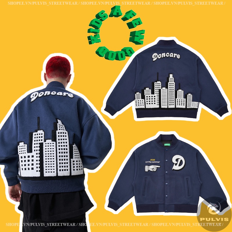 ⚡️ - Áo Varsity Jacket DONCARE SKYLINE JACKET - Navy, Áo khoác bomber DONCARE Varsity