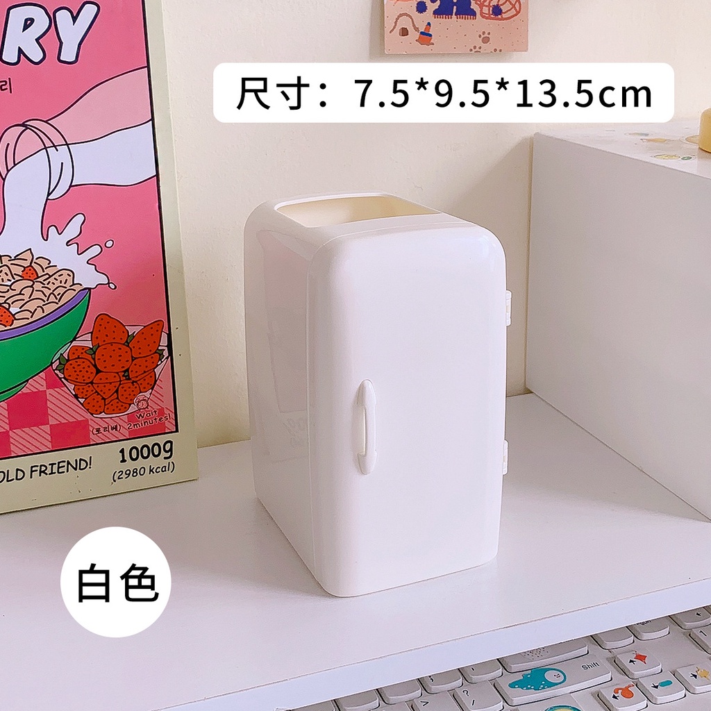 Hộp Đựng Bút, Đựng Cọ Trang Điểm Để Bàn Học Hình Tủ Lạnh Dễ Thương Làm Bằng Nhựa Cứng Cáp