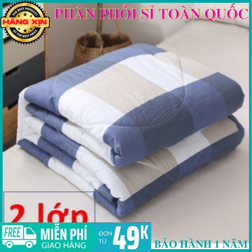 Chăn mền cotton chần bông dùng 2 mặt đắp thoáng mát 1.6x2m cao cấp