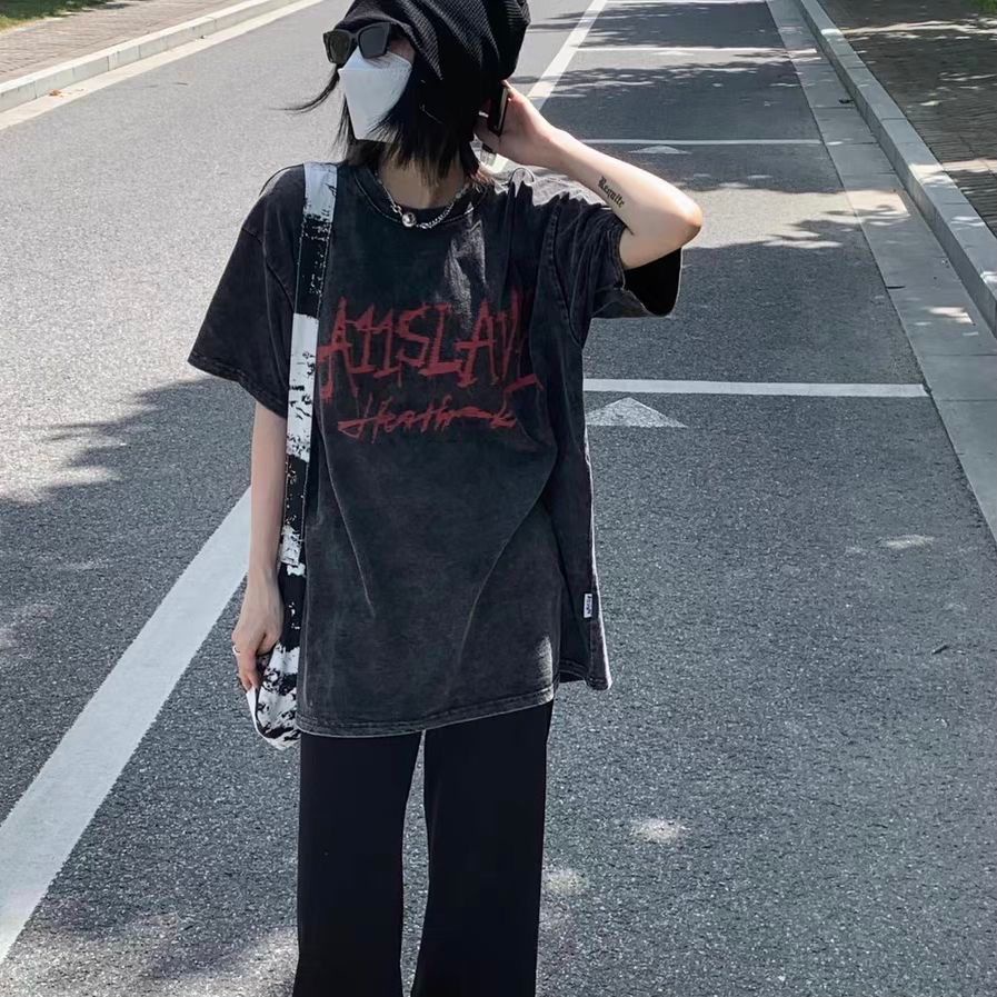 Áo Thun Dáng Rộng Tay Lỡ In Chữ Phong Cách Thời Trang Hàn Quốc retro