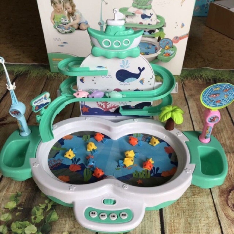 Đồ chơi cho bé, Bộ câu cá cầu trượt mô hình thác nước có nhạc vui nhộn kèm đàn phát triển tư duy