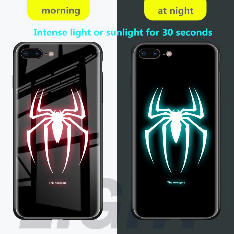 Ốp điện thoại mặt kính hình avengers dạ quang cho Iphone 6 6s 7 8 Plus X Xs MAX XR 11 11Pro 11ProMAX