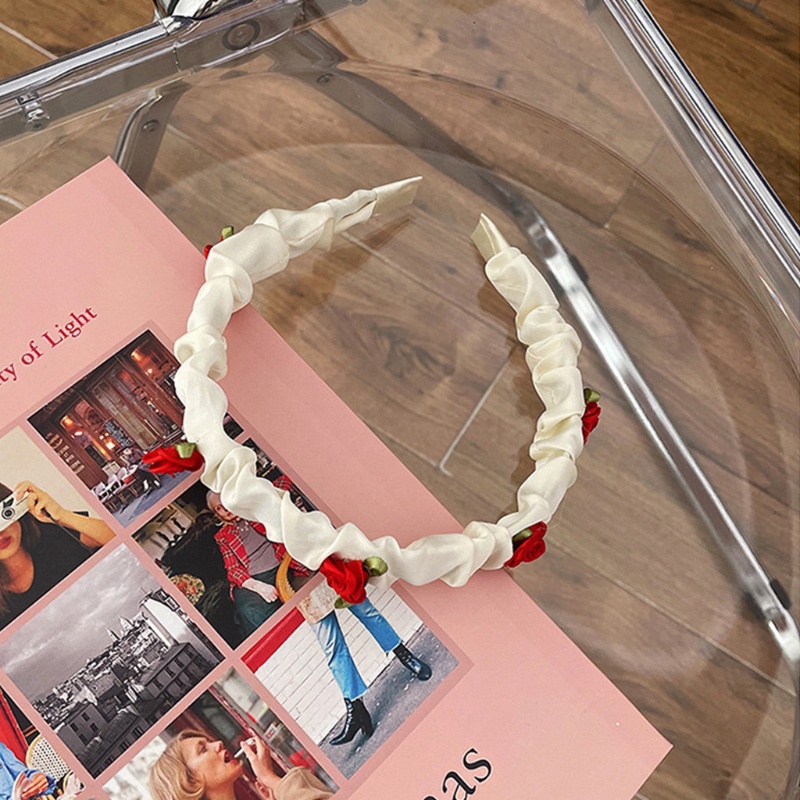 Băng Đô Cài Tóc Co Giãn Màu Trơn Đính Hoa Hồng Xếp Ly Thời Trang