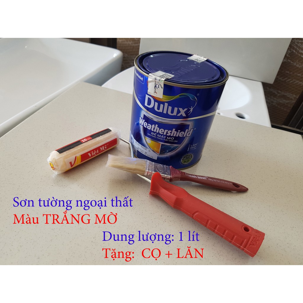 [TẶNG CỌ VÀ LĂN] Sơn tường ngoại thất Dulux WeatherShield, trắng mờ, 1 lít, không lo bị rạn nứt