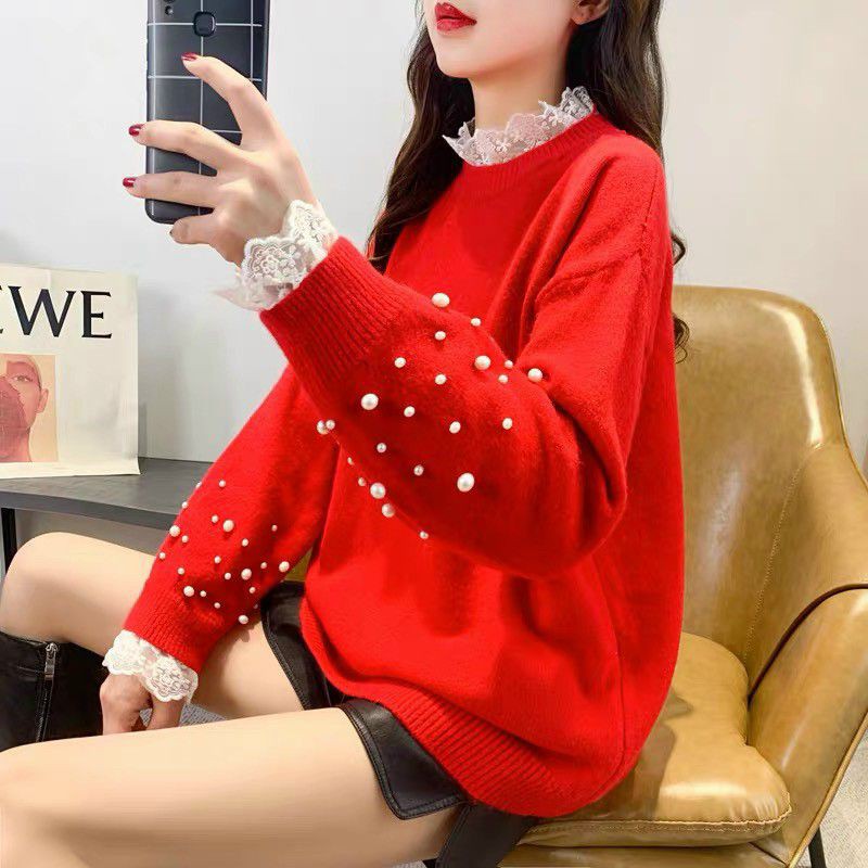 Áo len phối ren tay đính ngọc hàng QCL1