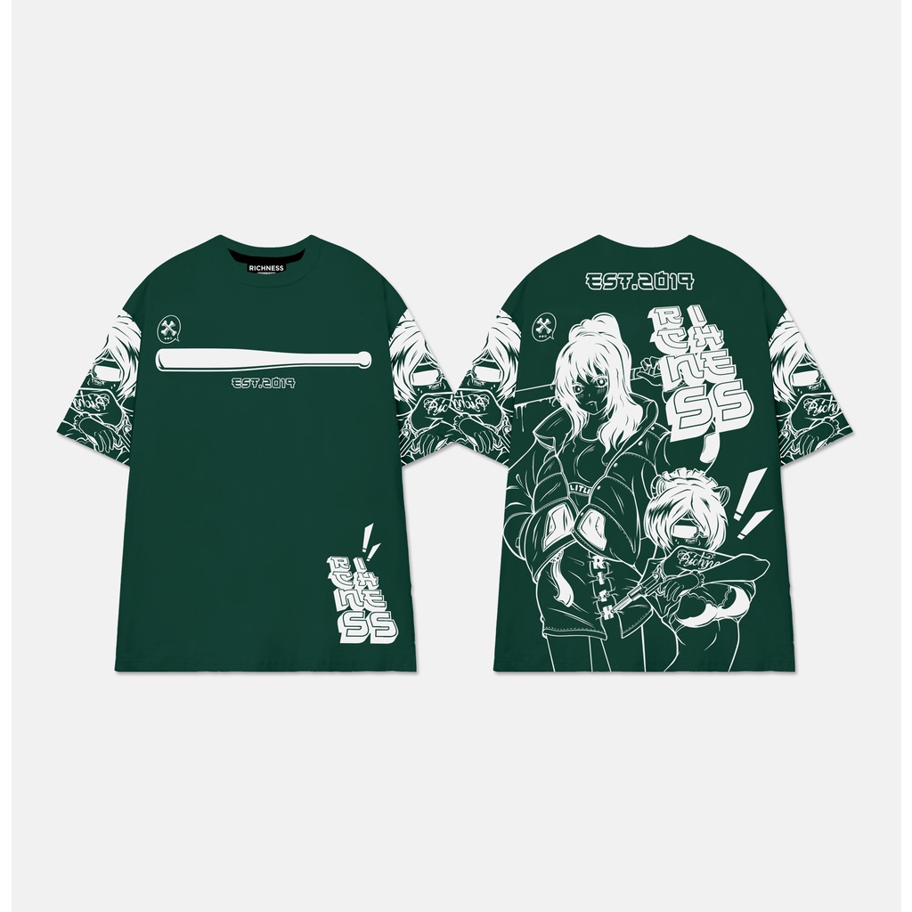Áo Thun Unisex Richness ANIME GIRLS ( GREEN ) 100% COTTON - Local Brand Chính Hãng