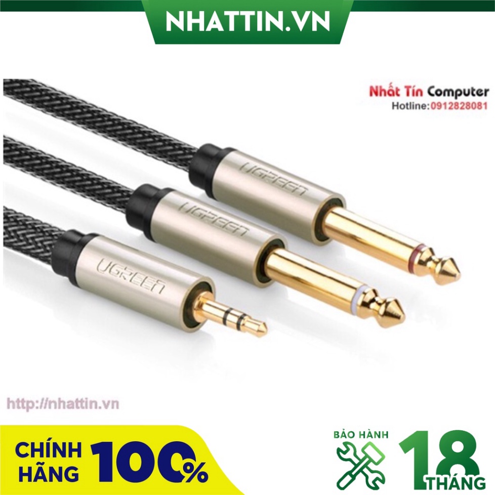 Cáp Audio 3.5mm to 2 đầu 6.5mm dài 5m chính hãng Ugreen 10619 mạ vàng cao cấp - Phân Phối Chính Hãng