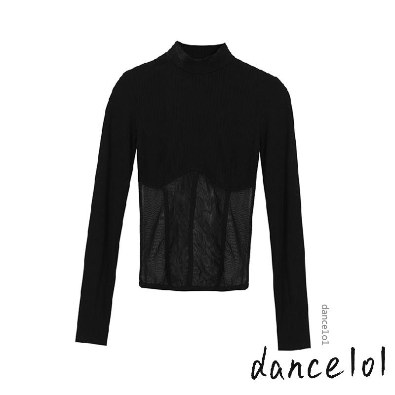 Áo Khiêu Vũ Tay Dài Cổ Cao Phối Lưới Thời Trang Xuân Thu Cho Nữ 1O1