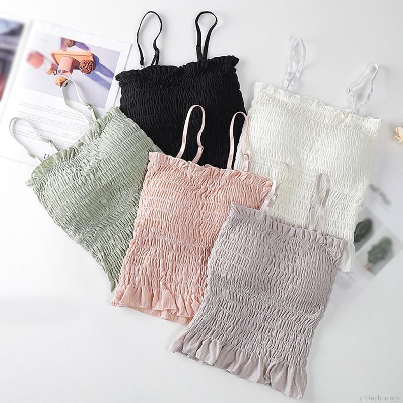 Women Fashion Lace Gathered Sexy Slim Outer Wear Long Solid Color Tube Top