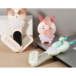 Quạt tích điện mini kèm gương và lược - SP001572