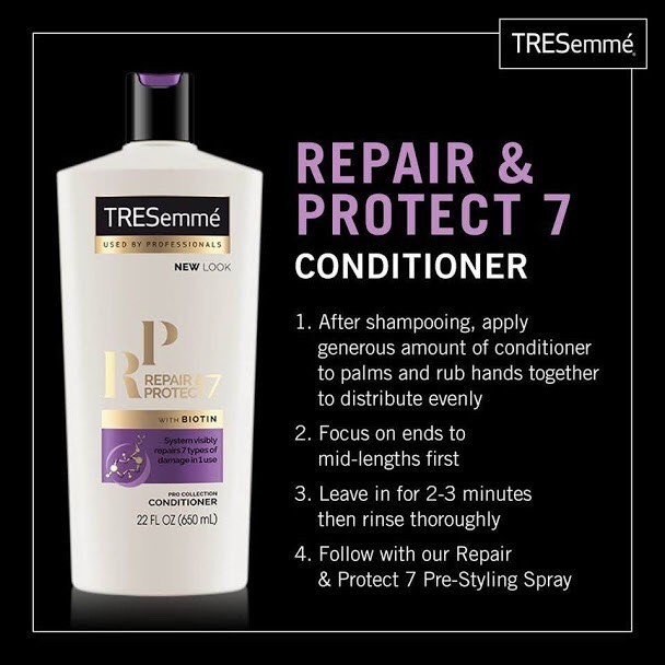 Dầu gội xả TRESemme 650ml Repair & Protect 7, Keratin Smooth giữ màu, vào nếp suôn mượt - Mỹ