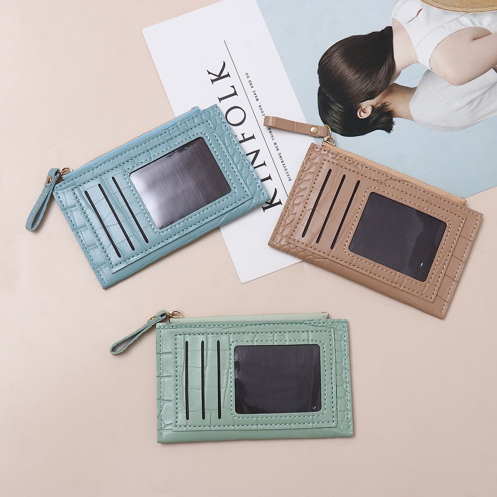 Ví da pu nhiều ngăn đựng thẻ và tiền xu có khóa kéo phong cách thời trang doanh nhân