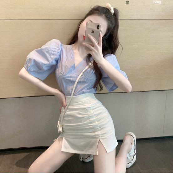 [Có ảnh thật] Chân váy sun, sẻ vạt 2 màu trắng đen Quảng Châu. Có bán kèm áo