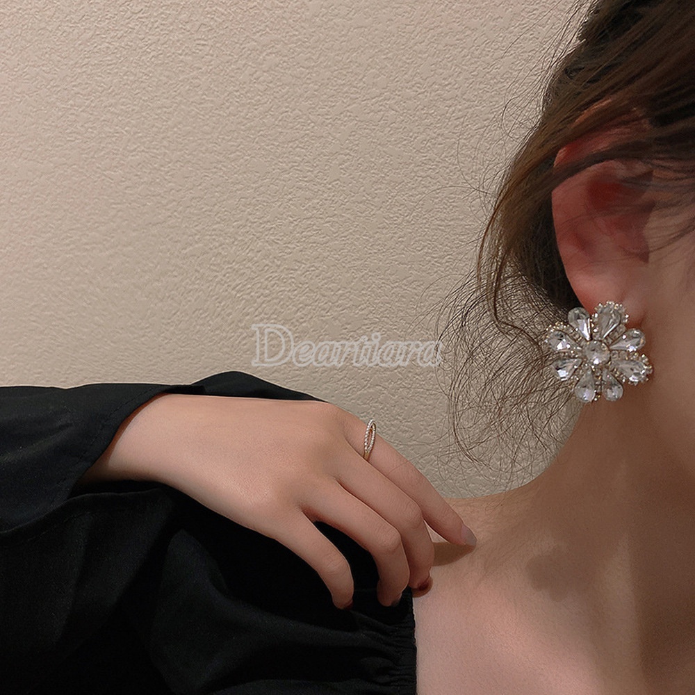 Bông Tai Hình Hoa Đính Đá Kim Cương Toàn Diện Phong Cách Âu Mỹ