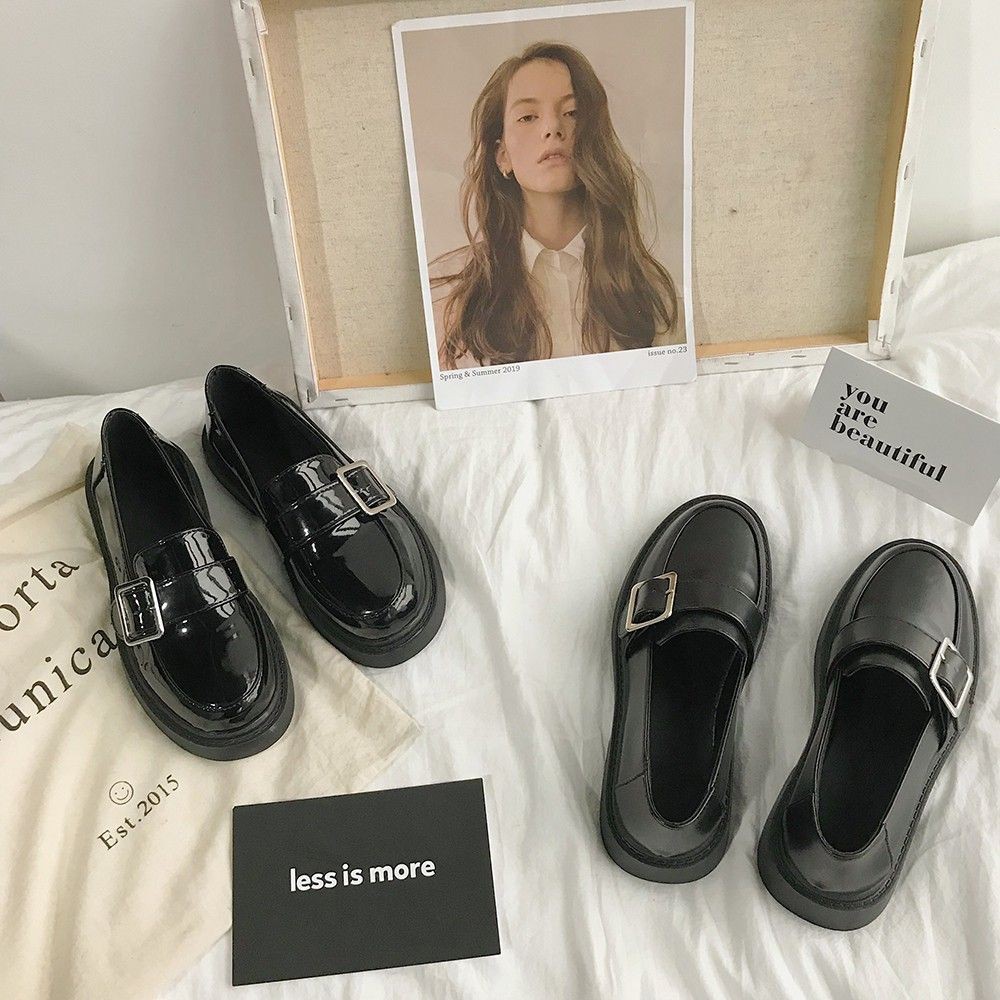 Giày da nữ, giày lười nữ loafer oxford nữ đế bằng da PU đứng form ulzzang - Có ảnh thật