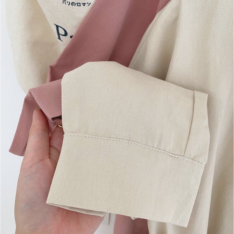 Váy sơmi trơn dáng suông dài tay kèm đai