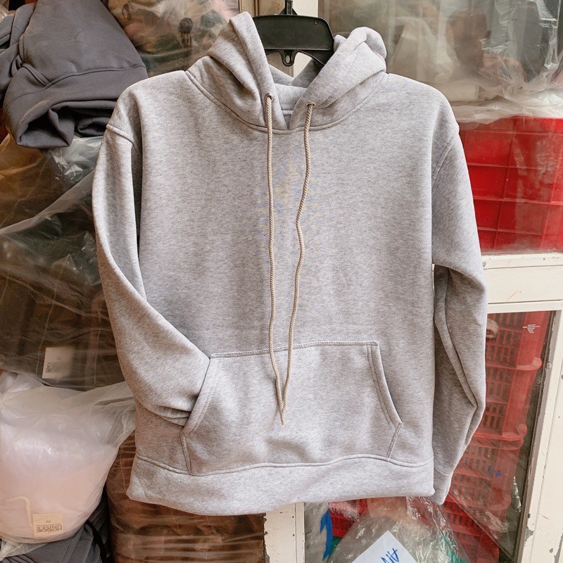 Áo hoodie unisex 2T Store H06 màu xám nhạt - Áo khoác nỉ chui đầu nón 2 lớp dày dặn đẹp chất lượng