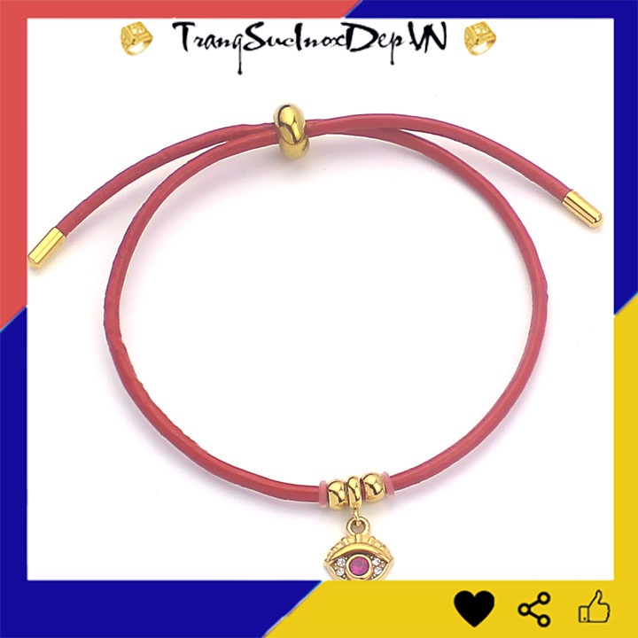 Vòng tay dây da màu đỏ kiểu rút bọc titan cao cấp mạ vàng sáng đẹp, dễ thương, tạo nên vẻ đẹp quyến rũ chotay của bạn