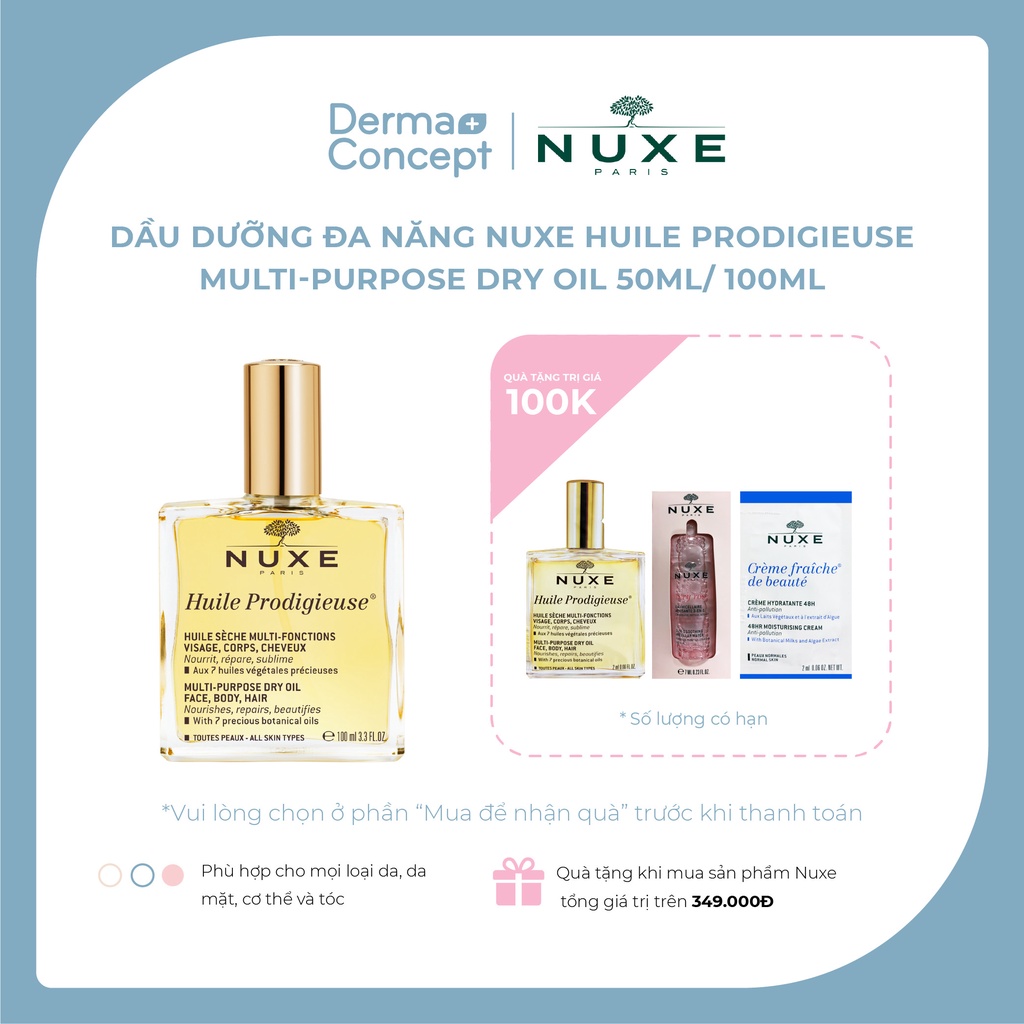 Dầu dưỡng đa năng Nuxe Huile Prodigieuse Multi-Purpose Dry Oil cho da mặt, body, tóc 50ml &amp; 100ml [NHẬP KHẨU CHÍNH HÃNG]