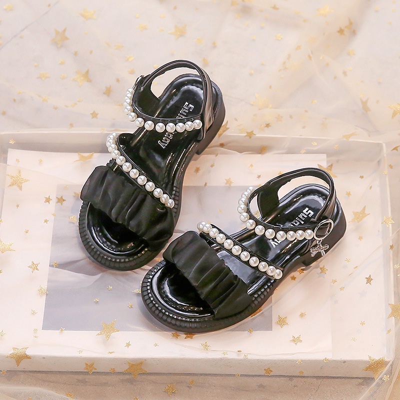 Giày Sandal Công Chúa Đế Mềm Đính Ngọc Trai Thời Trang Mùa Hè Phong Cách Hàn Quốc Cho Bé Gái