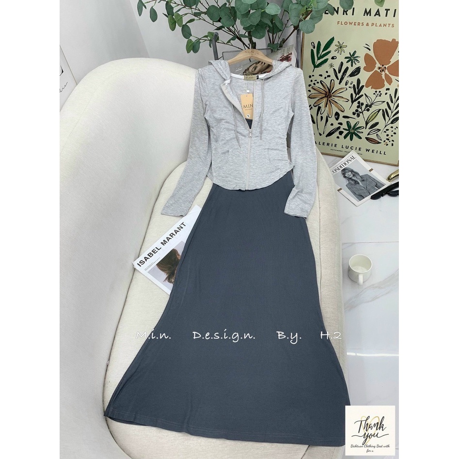 Váy Body ôm dài siêu siêu tôn dáng,set 2 món gồm khoác mỏng mix 2s-Minxy shop