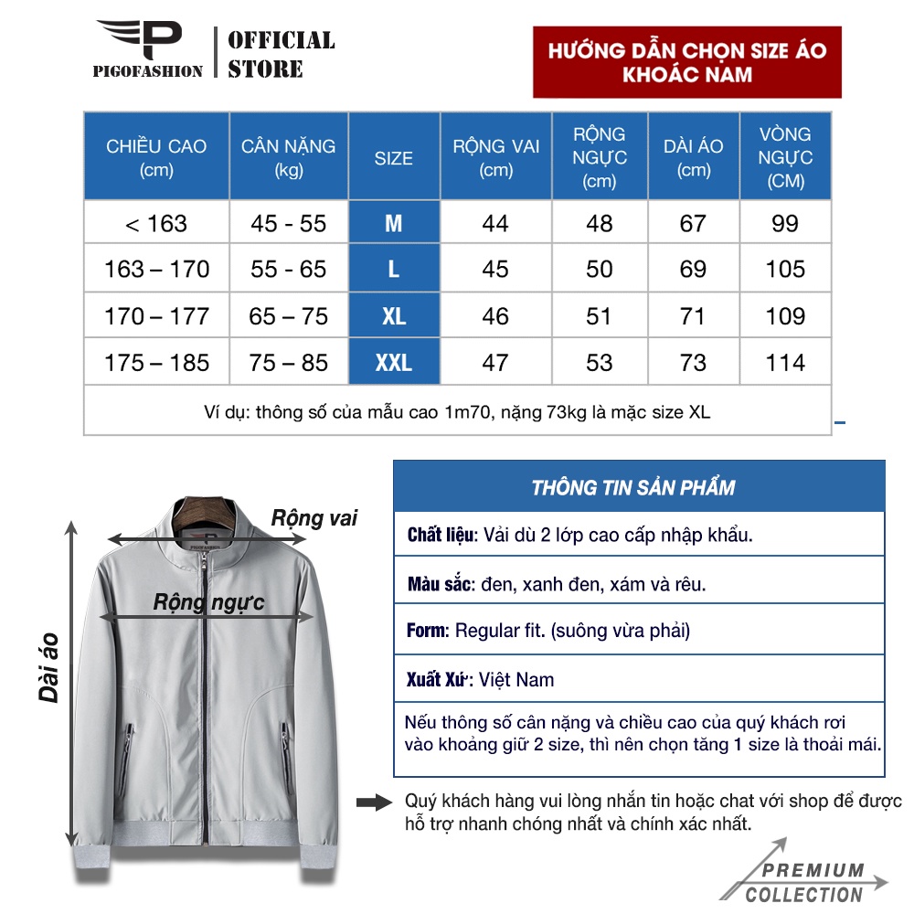 Áo khoác dù nam 2 lớp premium có viền phản quang ban đêm, chống nước PigoFashion PAKD37 4 màu đẹp