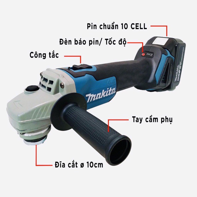 Máy mài pin Makita 118V cầm·tay, máy cắt gạch, mài góc nhọn, máy mài sắt, ,máy mài kim loại- Pin 10 CELL, Lõi đồng 100%.