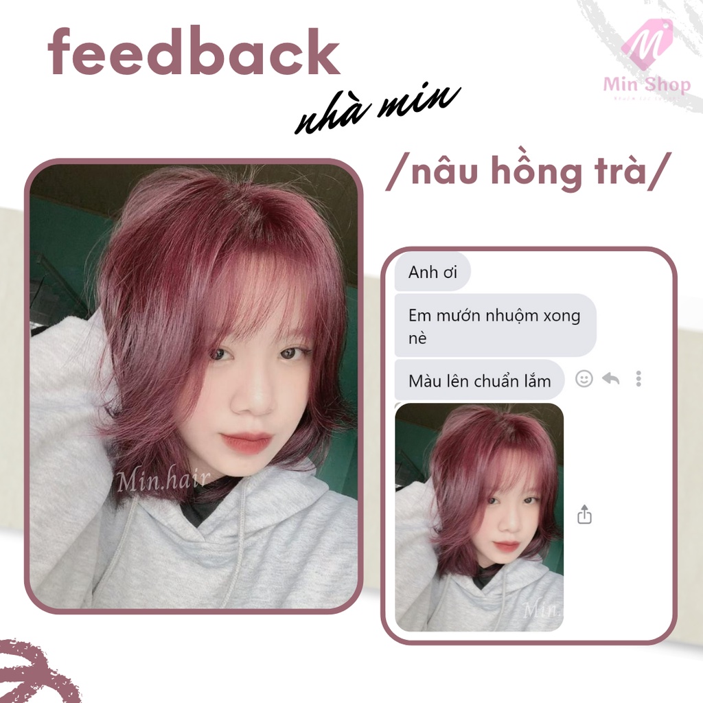 Thuốc nhuộm tóc nâu, thuốc nhuộm tóc Nâu Hồng Trà, MINHAIR, tặng kèm oxy trợ dưỡng và bao tay